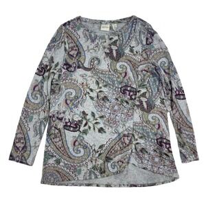 Chicos Zenergy Size S/4 (0) Paisley Top Tunic Blouse L/S Knit Rayon Stretch